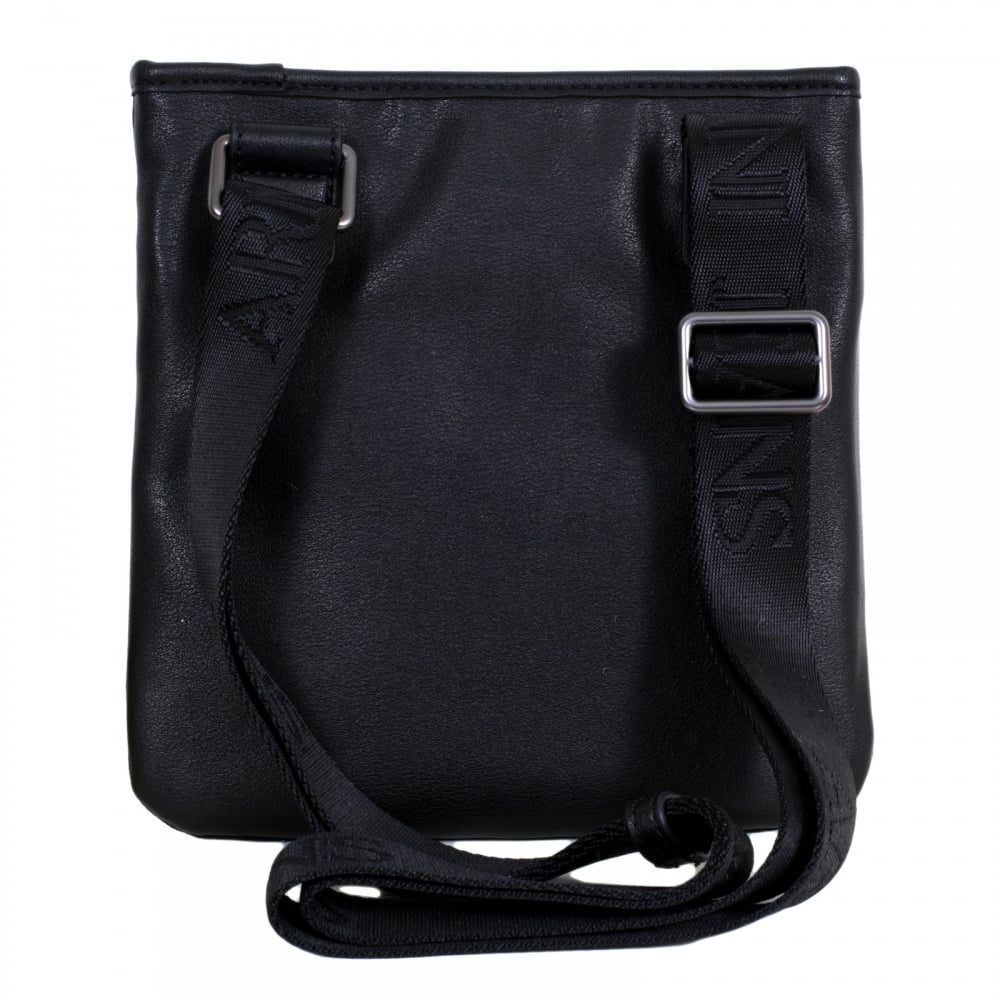 Text Logo Black Bag for Men with Top Zip Closure and Front Pocket