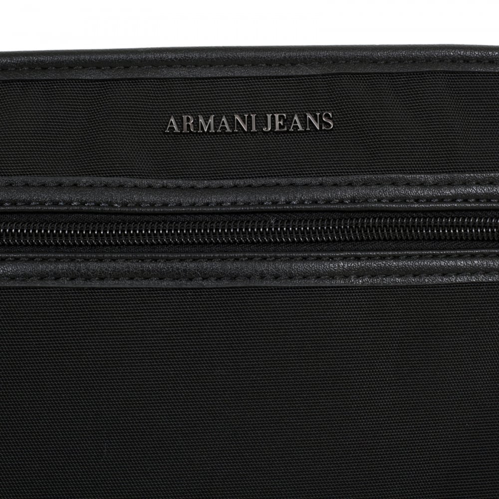 Text Logo Black Bag for Men with Top Zip Closure and Front Pocket