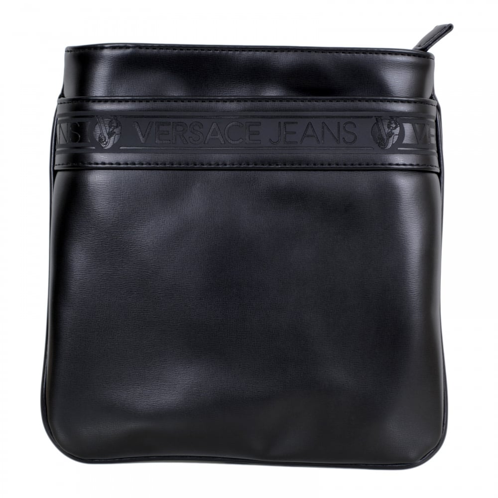 Nastro Logato E1YOBB32 Logo Front Panel Bag in Black with Front Pocket and Top Zip Closure