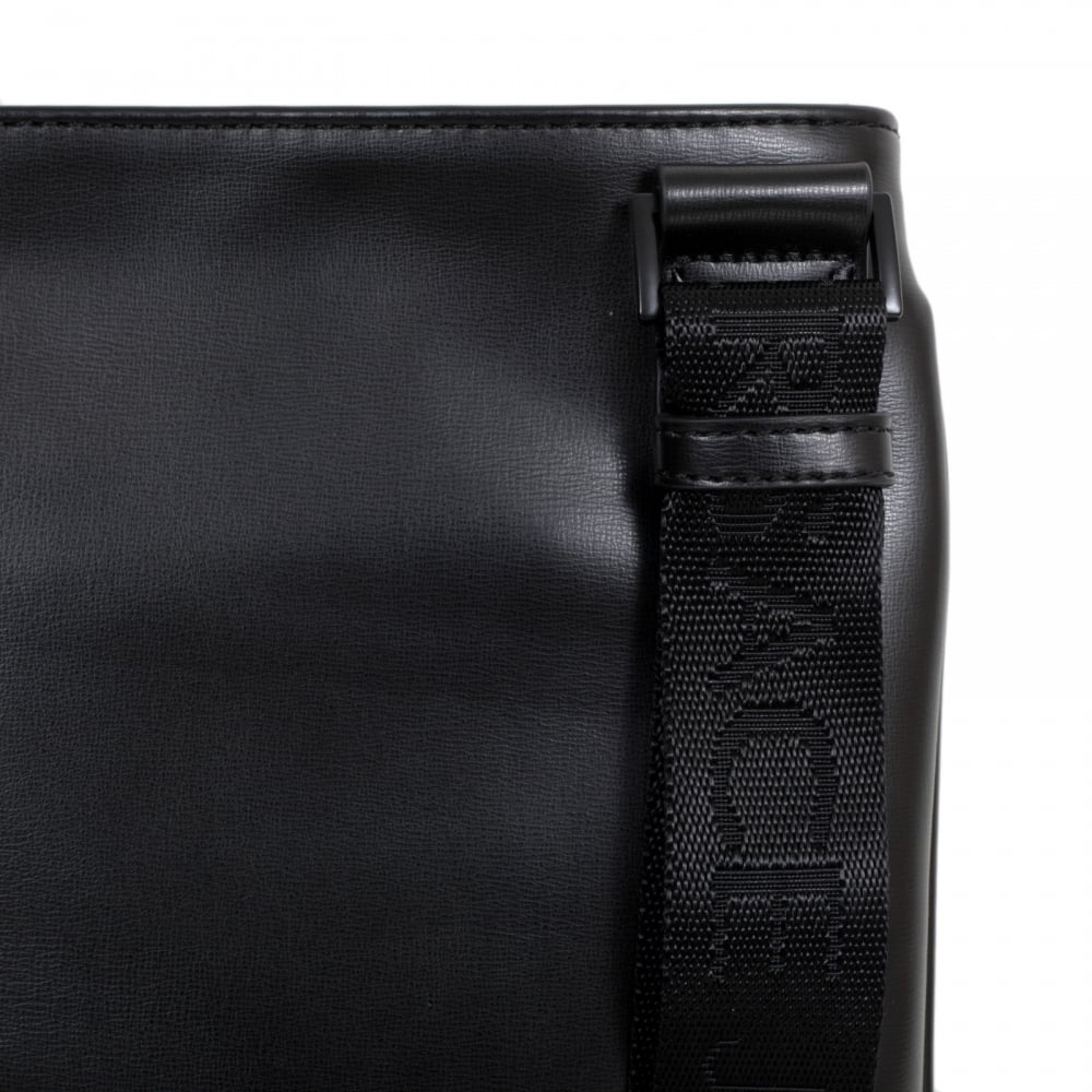 Nastro Logato E1YOBB32 Logo Front Panel Bag in Black with Front Pocket and Top Zip Closure