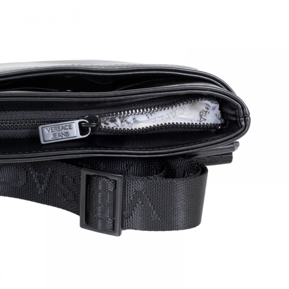 Nastro Logato E1YOBB32 Logo Front Panel Bag in Black with Front Pocket and Top Zip Closure