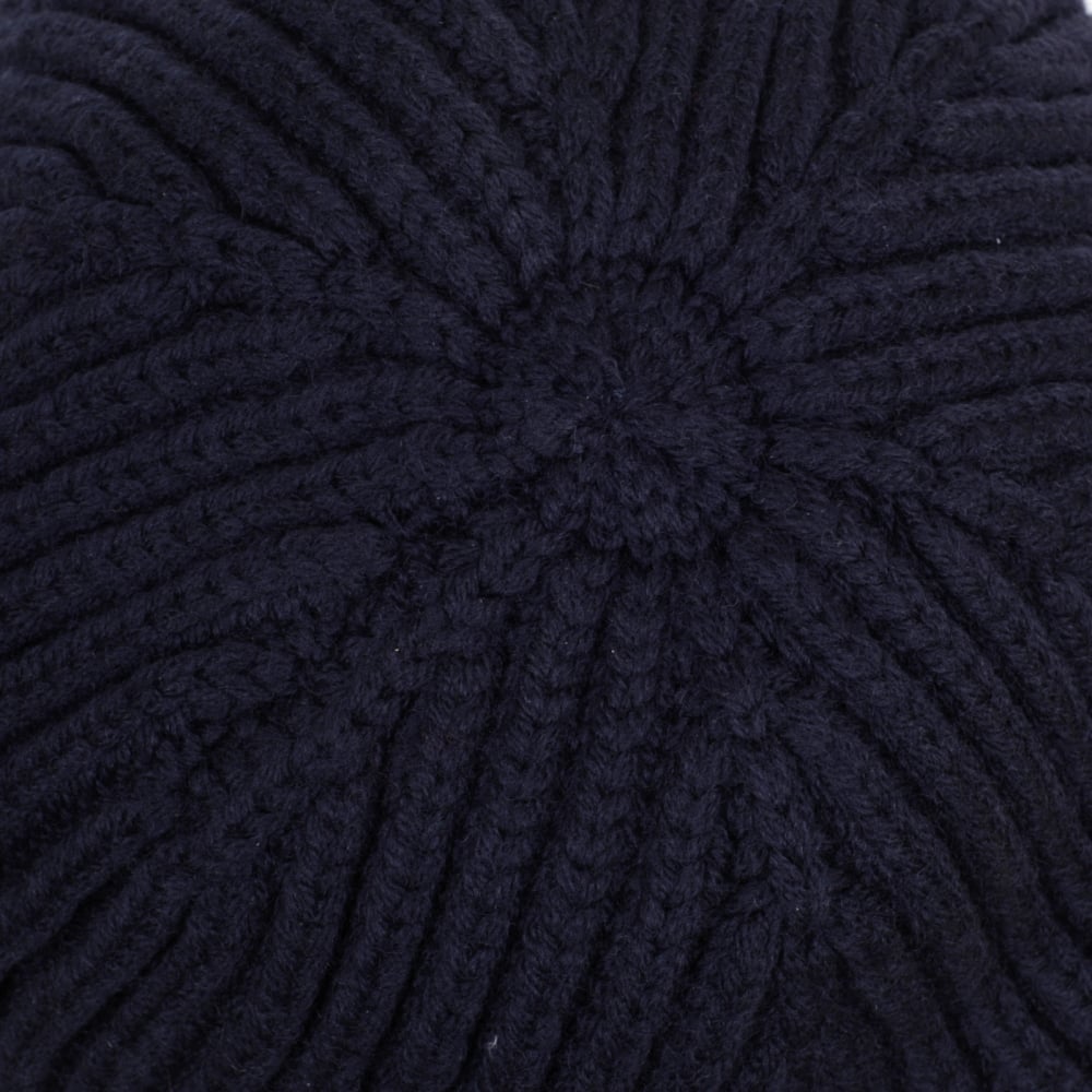 Mens Ribbed Knit Navy 934029 6A757 100% Wool Beanie Hat with Signature AJ Eagle Logo Applique Badge