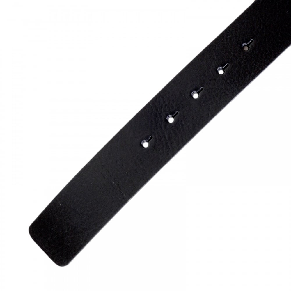 Black Grain Leather Belt for Men with Black and Silver Signature Logo Buckle