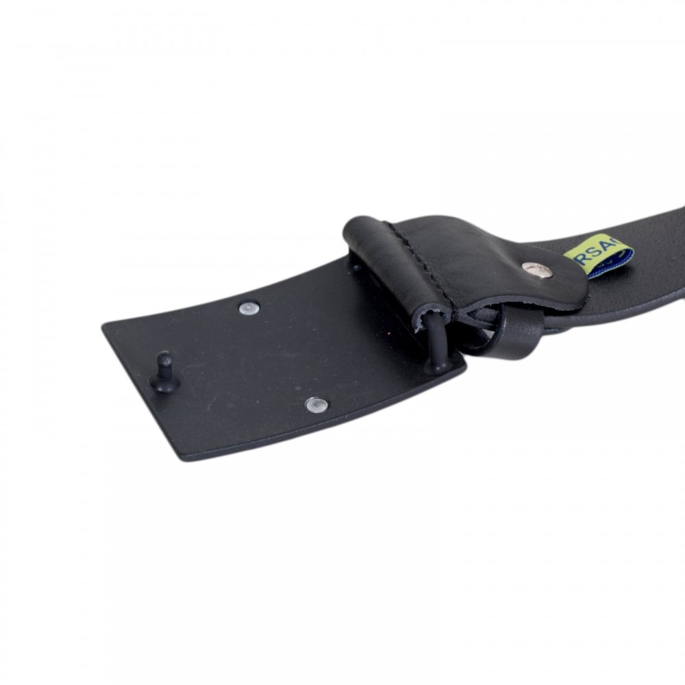 Black Grain Leather Belt for Men with Black and Silver Signature Logo Buckle