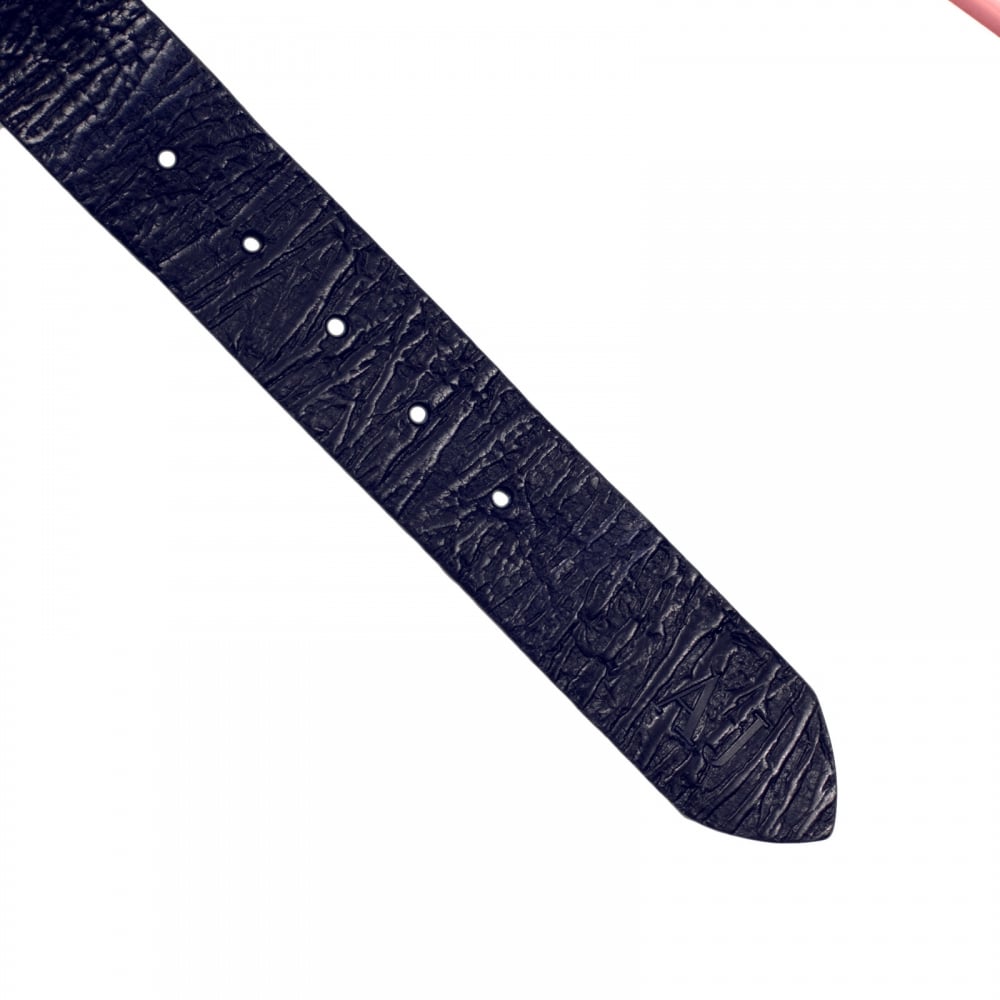 Mens Dark Navy Blue Casual Leather Belt with Silver Signature Eagle Logo Embossed Metal Belt Loop