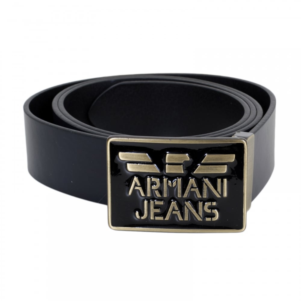 Leather Belt in Black for Men with 3 Interchangeable Buckles and Smooth Leather Finish