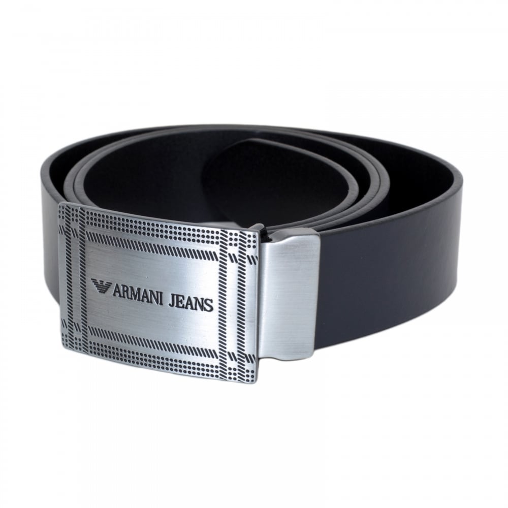 Leather Belt in Black for Men with 3 Interchangeable Buckles and Smooth Leather Finish