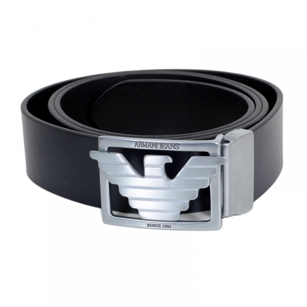 Leather Belt in Black for Men with 3 Interchangeable Buckles and Smooth Leather Finish