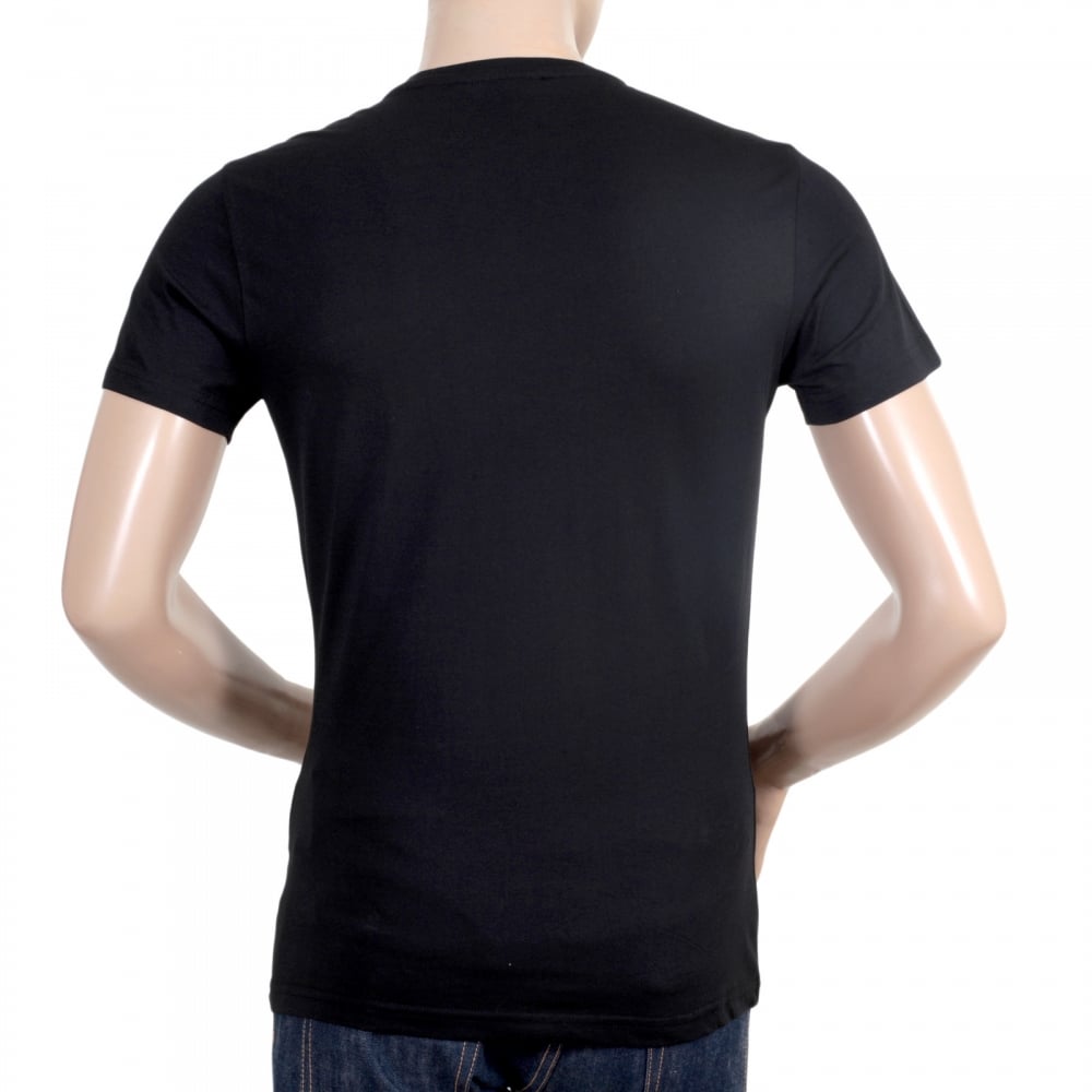 Mens Short Sleeve Crew Neck Slimmer Fit Black T Shirt with White Printed Logo on Chest