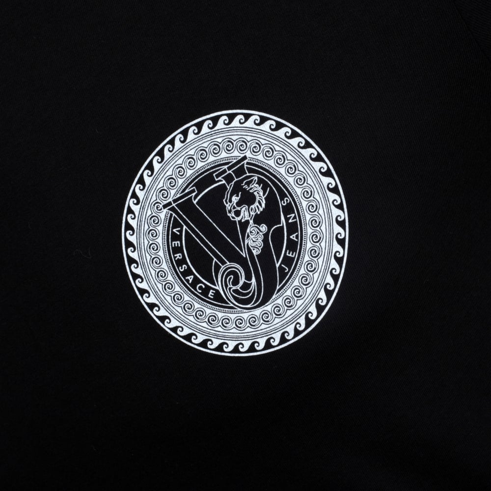 Mens Short Sleeve Crew Neck Slimmer Fit Black T Shirt with White Printed Logo on Chest