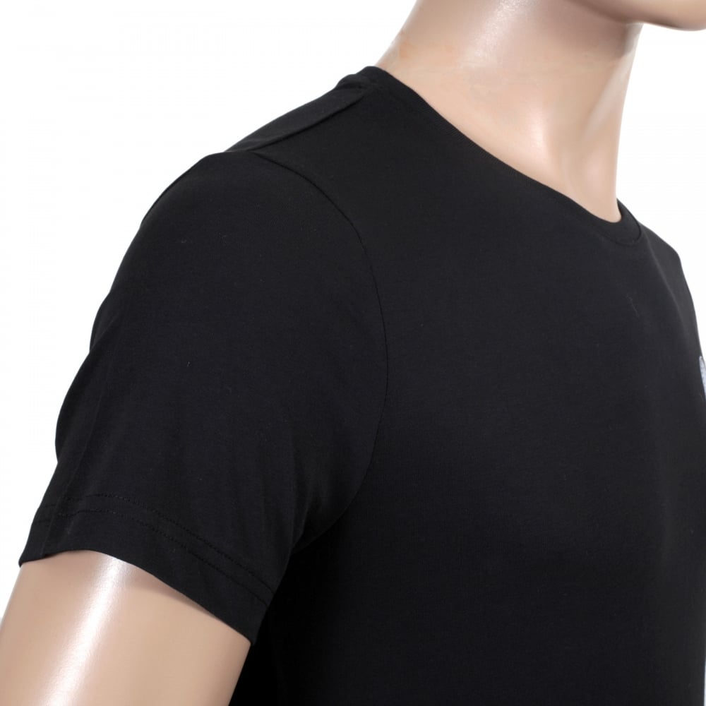 Mens Short Sleeve Crew Neck Slimmer Fit Black T Shirt with White Printed Logo on Chest