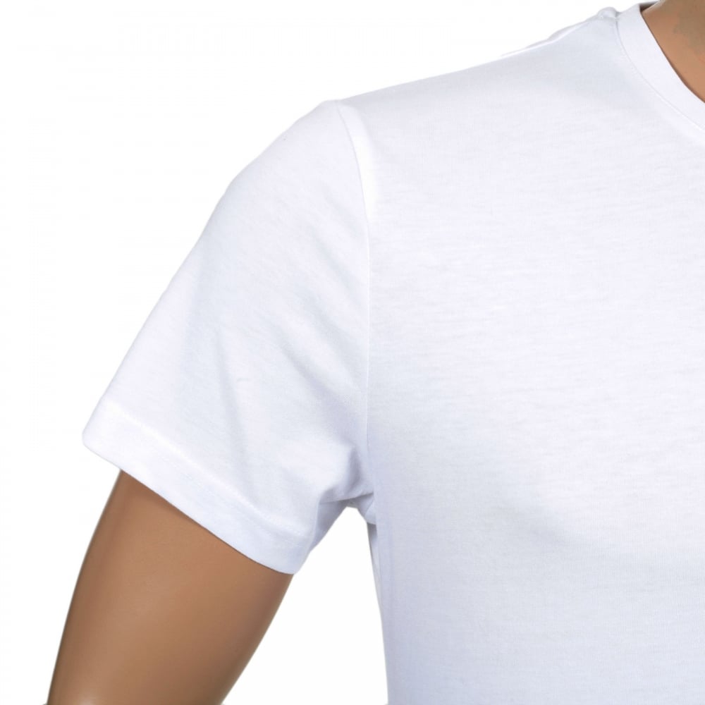 Short Sleeve Crew Neck Cotton Slimmer Fit White T Shirt with Black Logo Print on the Chest