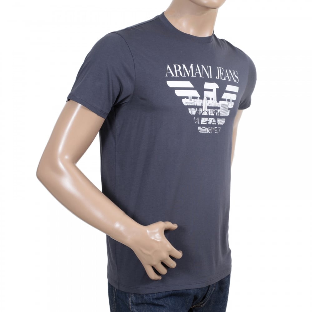 Mens Classic Fit Crew Neck Cotton Made Short Sleeve Black T Shirt with Eagle Logo Print