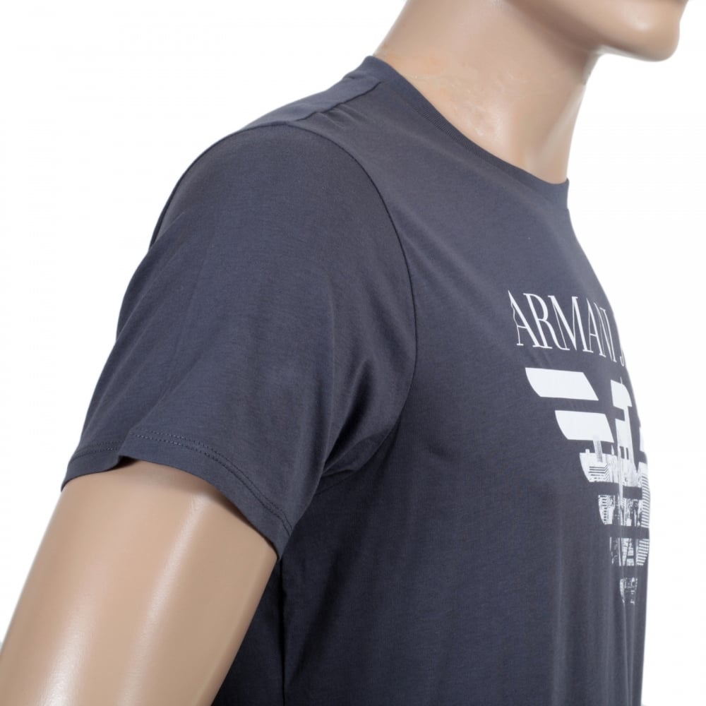 Mens Classic Fit Crew Neck Cotton Made Short Sleeve Black T Shirt with Eagle Logo Print