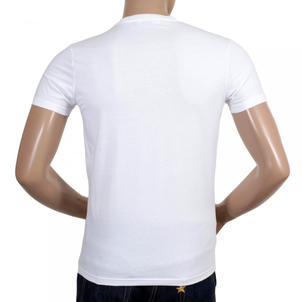 Mens White Short Sleeve Cotton Crew Neck T Shirt with Maple Leaf and Black Text Chest Logo