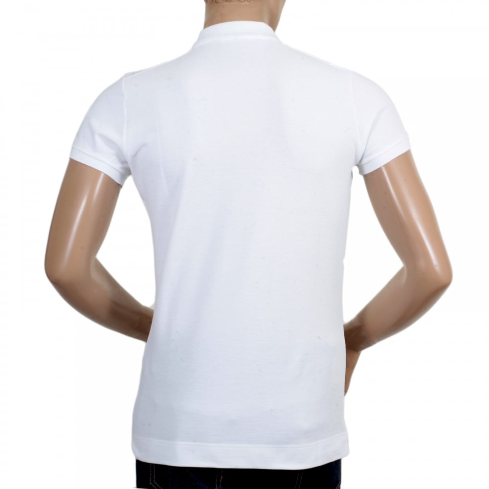 Mens Short Sleeve Regular Fit Cotton Made Three Button Polo Shirt in White with Extra Button Under Collar