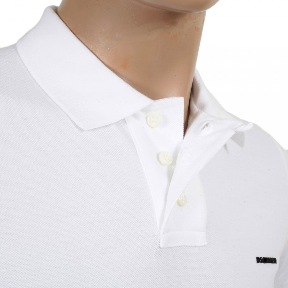 Mens Short Sleeve Regular Fit Cotton Made Three Button Polo Shirt in White with Extra Button Under Collar