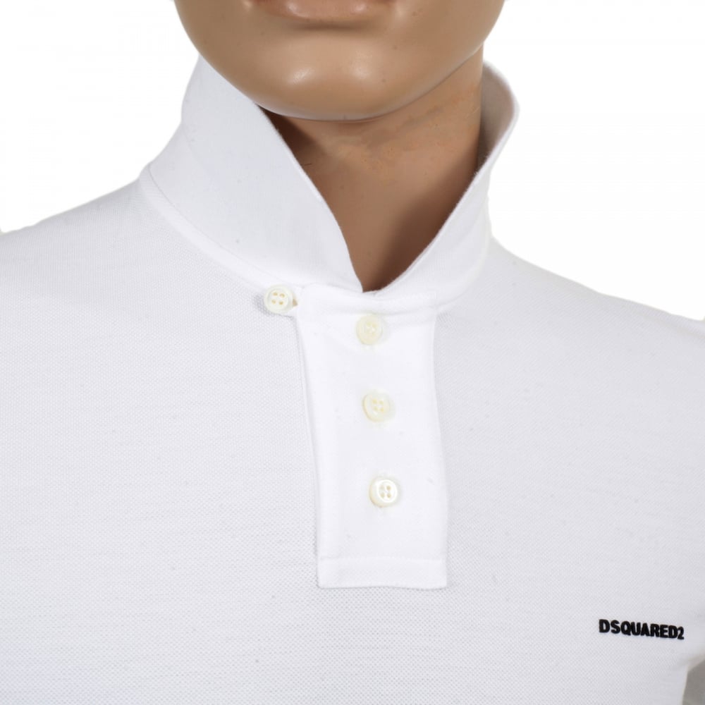 Mens Short Sleeve Regular Fit Cotton Made Three Button Polo Shirt in White with Extra Button Under Collar