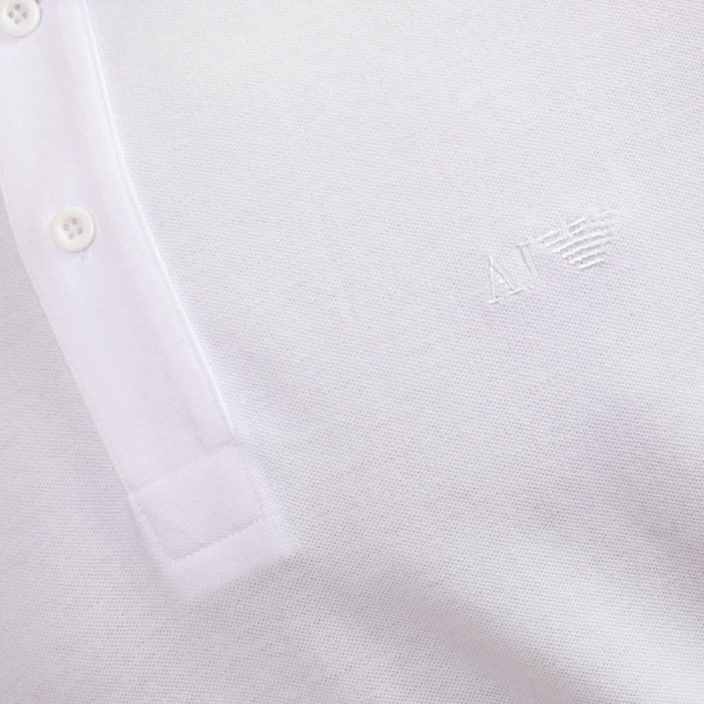 Mens Short Sleeved Modern Fit Logo Embroidered White Polo Shirt with Ribbed Collar and Sleeve Cuffs