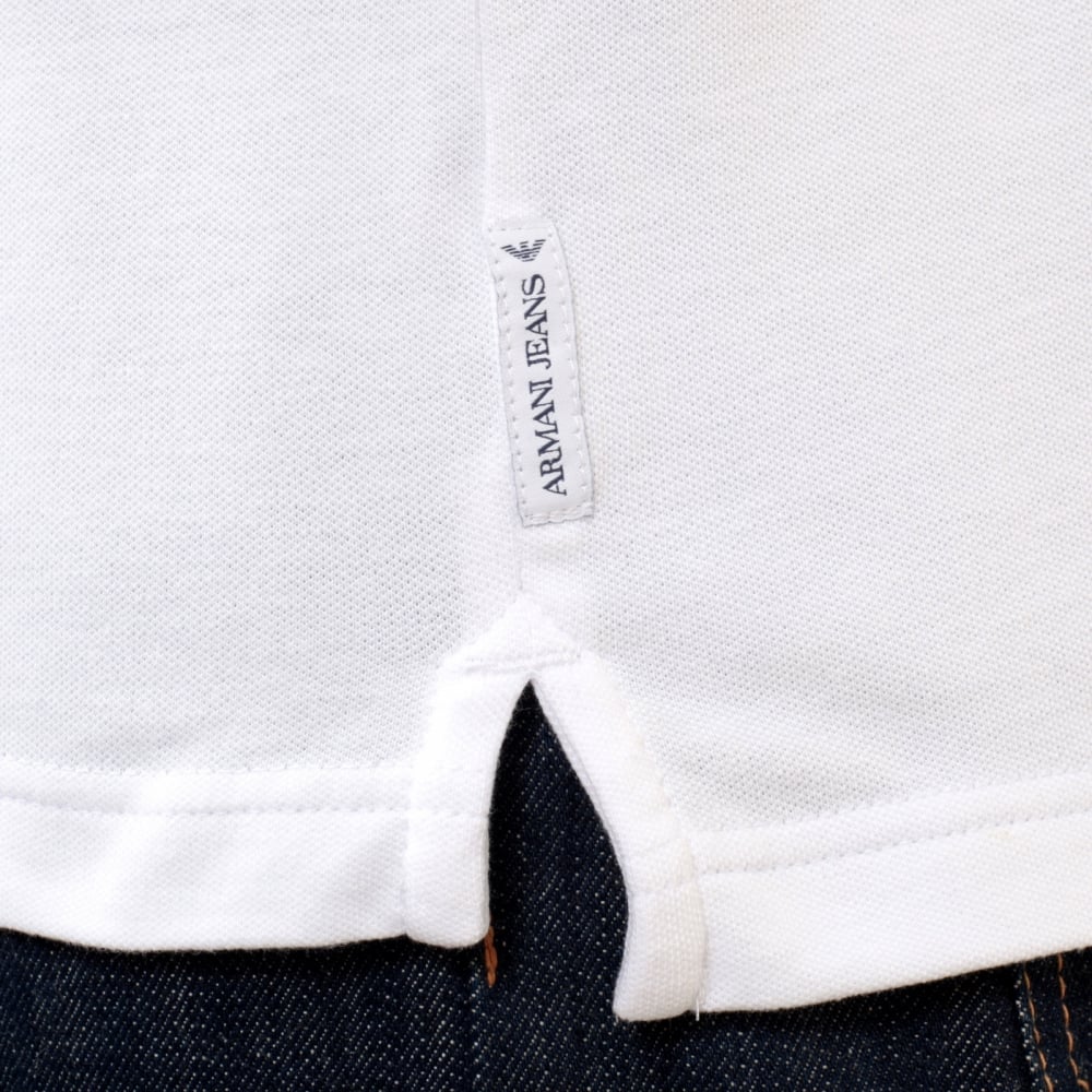 Mens Short Sleeved Modern Fit Logo Embroidered White Polo Shirt with Ribbed Collar and Sleeve Cuffs