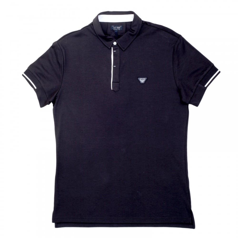 Mens Slimmer Fit Blue Short Sleeve Polo Shirt for Men with Applique Chest Logo, Ribbed Collar and Sleeve Cuffs