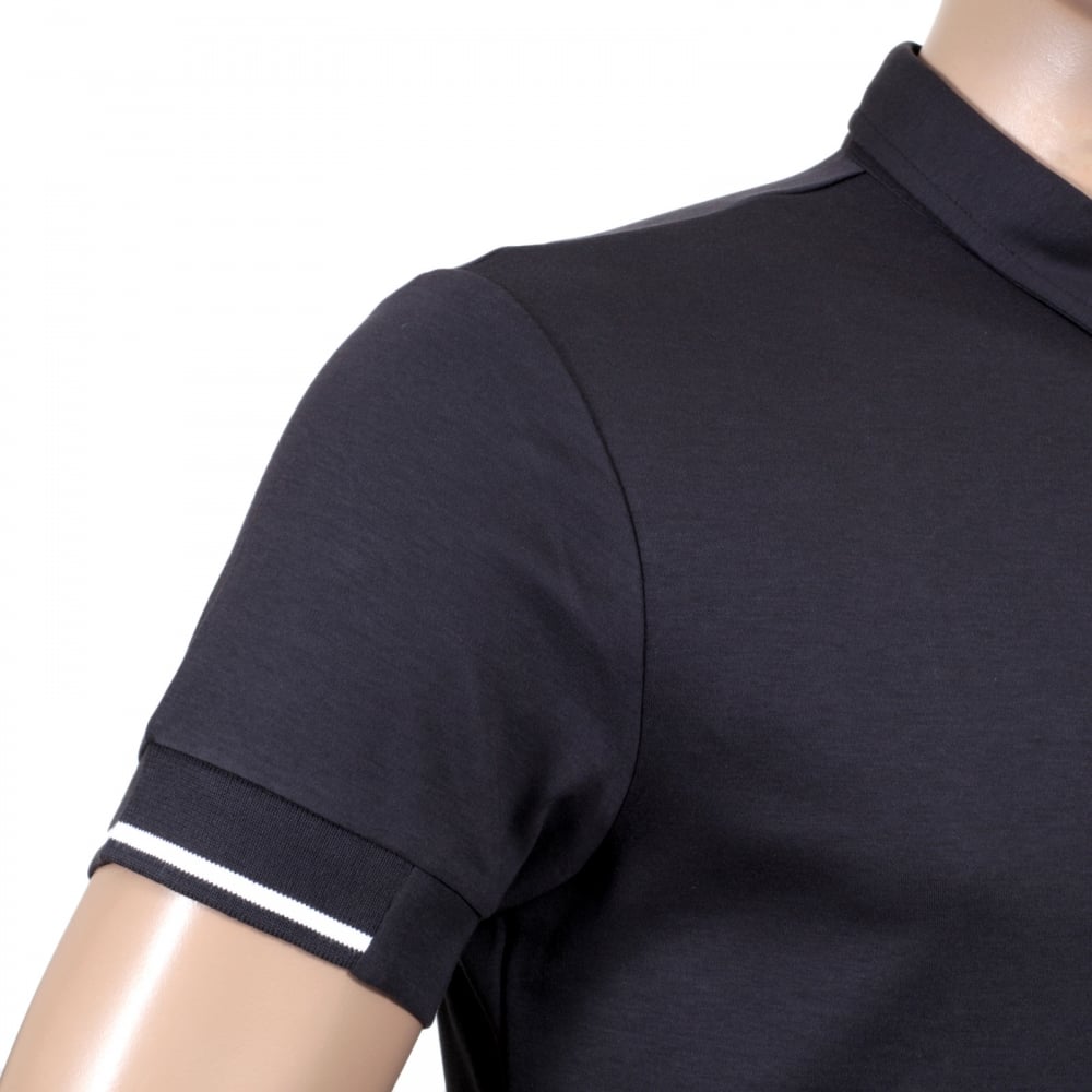 Mens Slimmer Fit Blue Short Sleeve Polo Shirt for Men with Applique Chest Logo, Ribbed Collar and Sleeve Cuffs