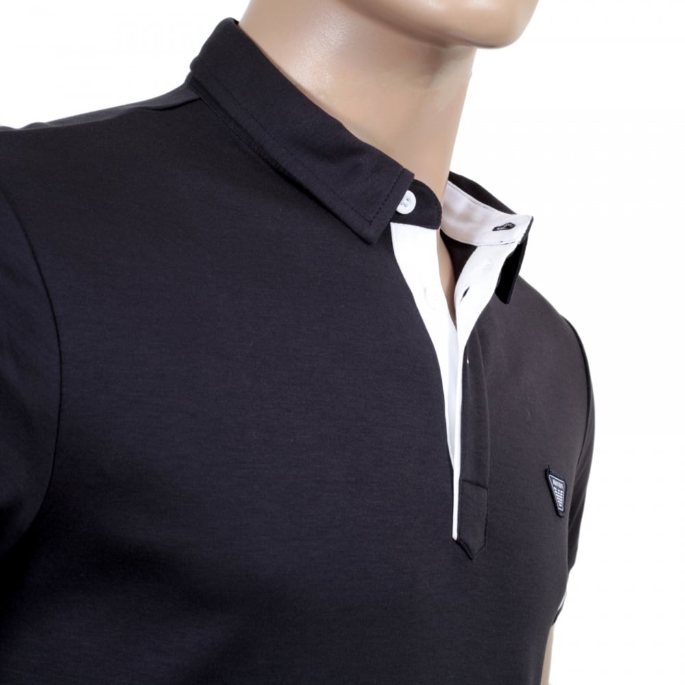 Mens Slimmer Fit Blue Short Sleeve Polo Shirt for Men with Applique Chest Logo, Ribbed Collar and Sleeve Cuffs
