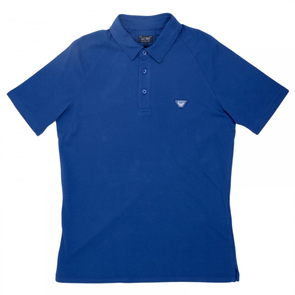 Regular Fit Applique Chest Logo Styled Cotton Blue Polo Shirt for Men with Raglan Sleeves and 3 Button Placket