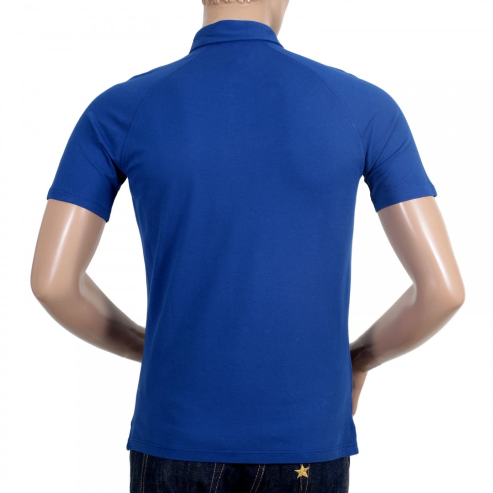 Regular Fit Applique Chest Logo Styled Cotton Blue Polo Shirt for Men with Raglan Sleeves and 3 Button Placket