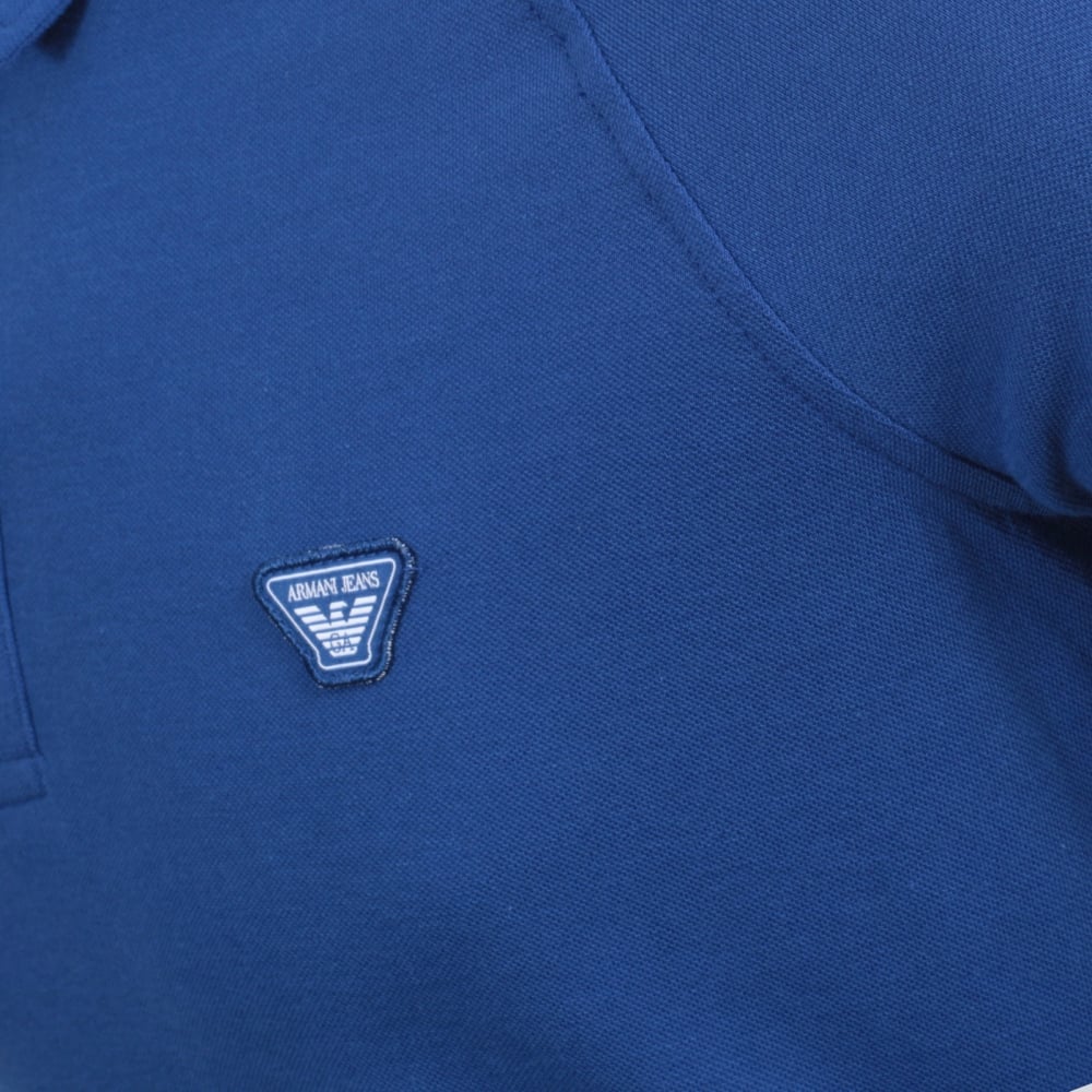 Regular Fit Applique Chest Logo Styled Cotton Blue Polo Shirt for Men with Raglan Sleeves and 3 Button Placket
