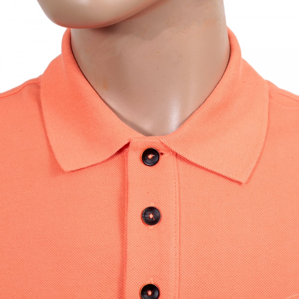 Short Sleeve Regular Fit 3 Button Pique Orange Polo Shirt for Men with Self Coloured Embroidered Chest Logo