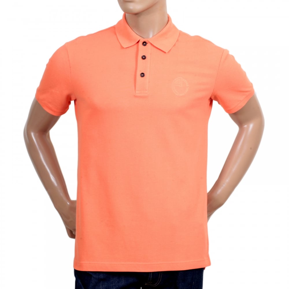 Short Sleeve Regular Fit 3 Button Pique Orange Polo Shirt for Men with Self Coloured Embroidered Chest Logo