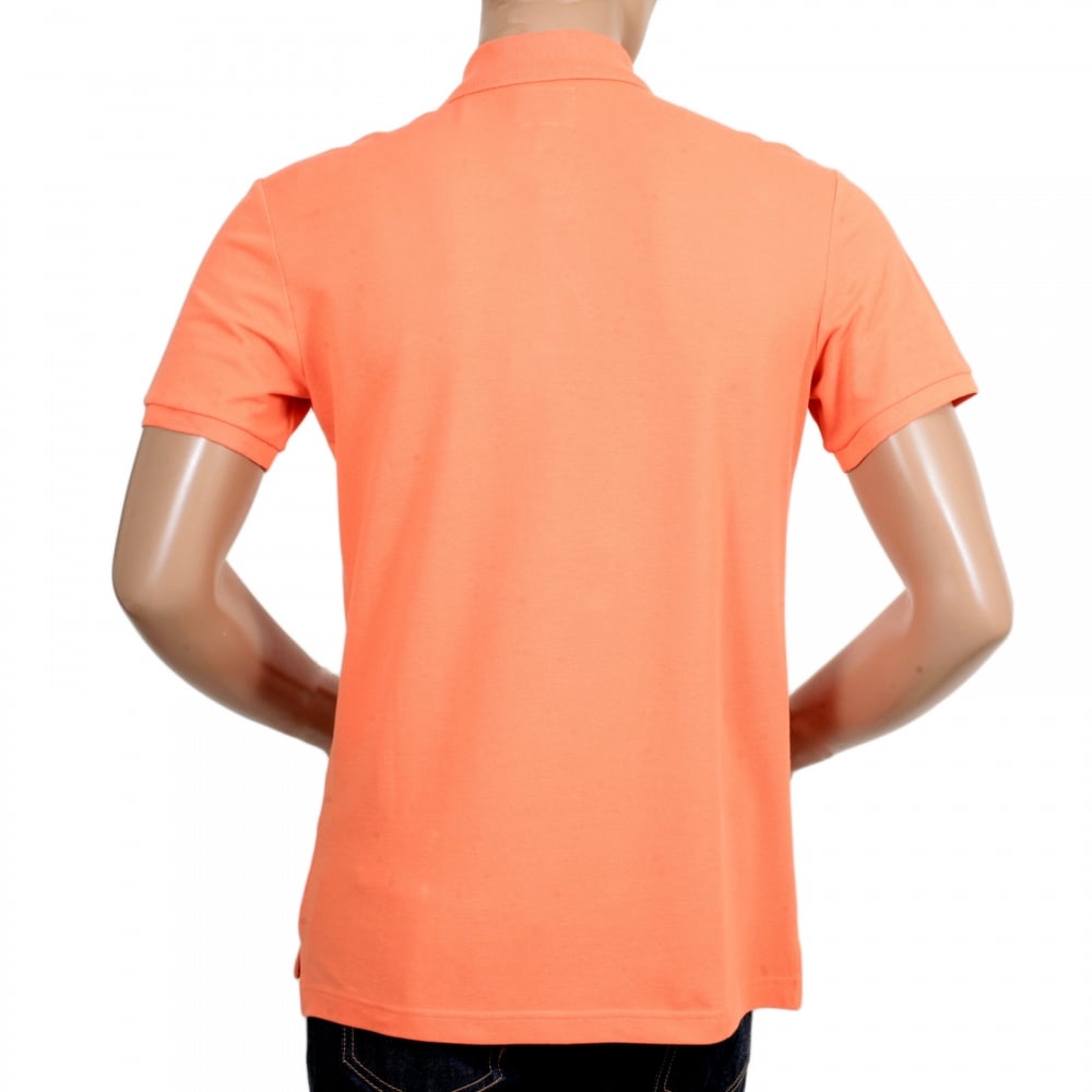 Short Sleeve Regular Fit 3 Button Pique Orange Polo Shirt for Men with Self Coloured Embroidered Chest Logo