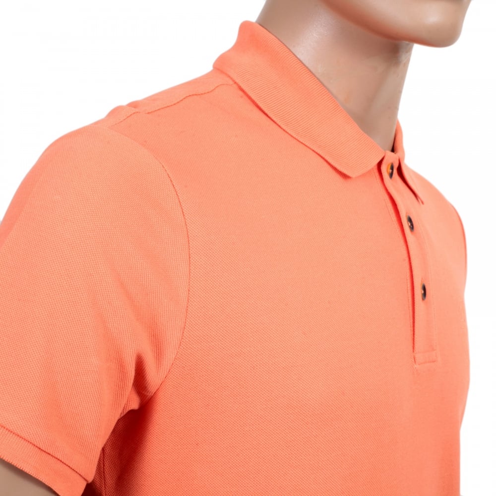 Short Sleeve Regular Fit 3 Button Pique Orange Polo Shirt for Men with Self Coloured Embroidered Chest Logo