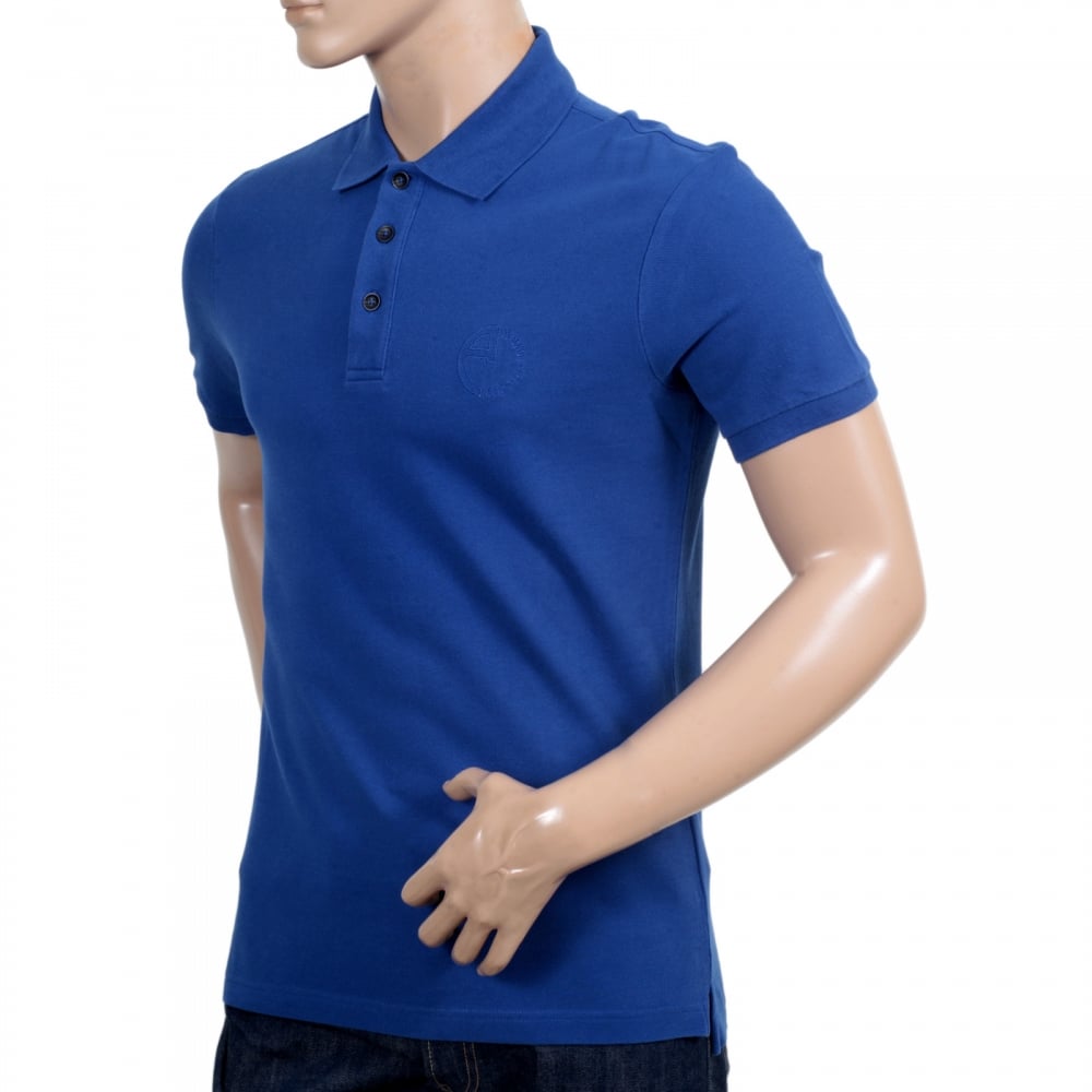 Mens Regular Fit 3 Button Pique Short Sleeve Polo Shirt in Electric Blue with Ribbed Collar and Sleeve Cuffs