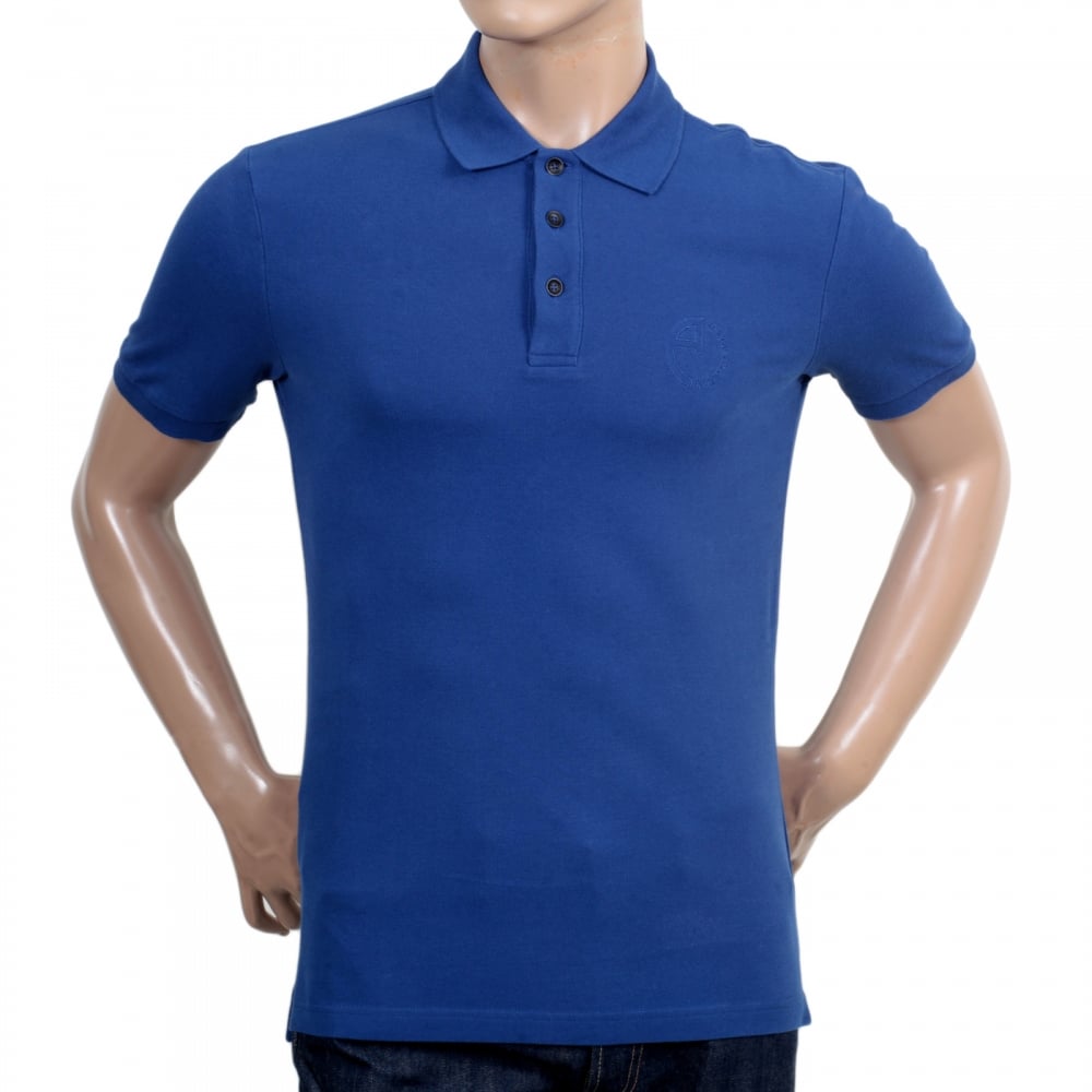 Mens Regular Fit 3 Button Pique Short Sleeve Polo Shirt in Electric Blue with Ribbed Collar and Sleeve Cuffs