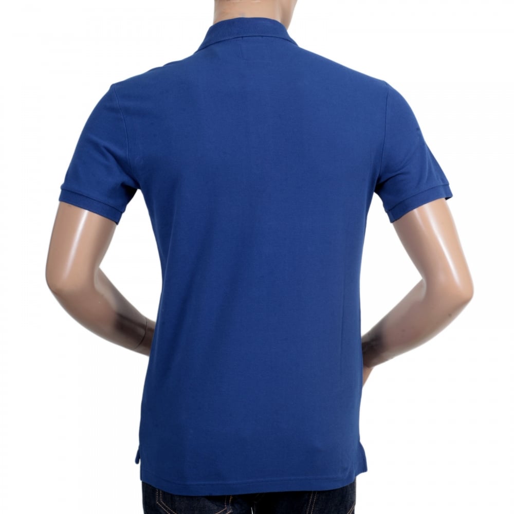 Mens Regular Fit 3 Button Pique Short Sleeve Polo Shirt in Electric Blue with Ribbed Collar and Sleeve Cuffs