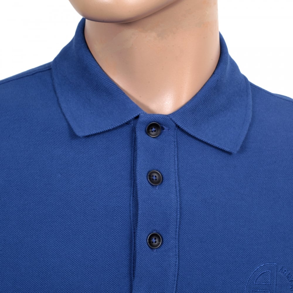 Mens Regular Fit 3 Button Pique Short Sleeve Polo Shirt in Electric Blue with Ribbed Collar and Sleeve Cuffs