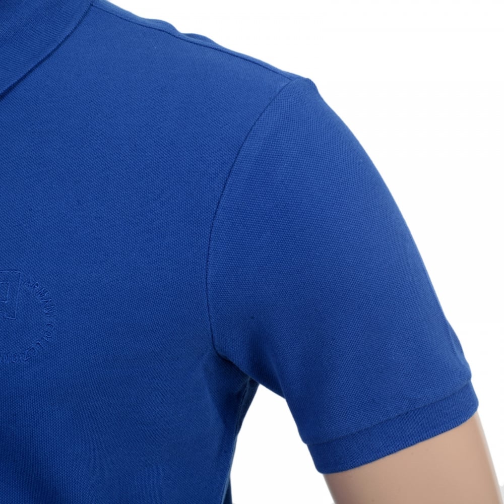 Mens Regular Fit 3 Button Pique Short Sleeve Polo Shirt in Electric Blue with Ribbed Collar and Sleeve Cuffs