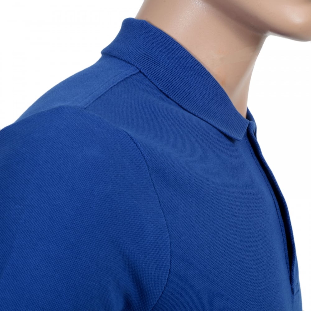 Mens Regular Fit 3 Button Pique Short Sleeve Polo Shirt in Electric Blue with Ribbed Collar and Sleeve Cuffs