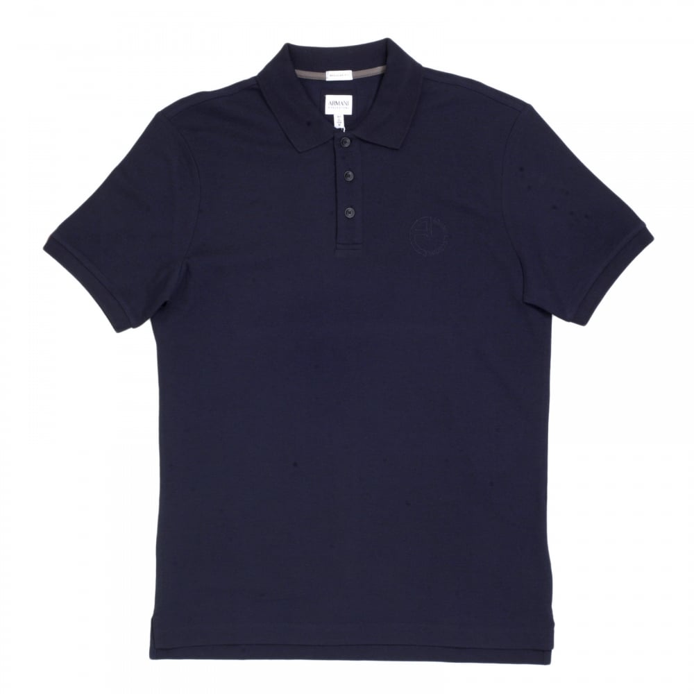 Navy Blue Cotton Polo Shirt with Three Button Design Ribbed Collar and Sleeve Cuffs