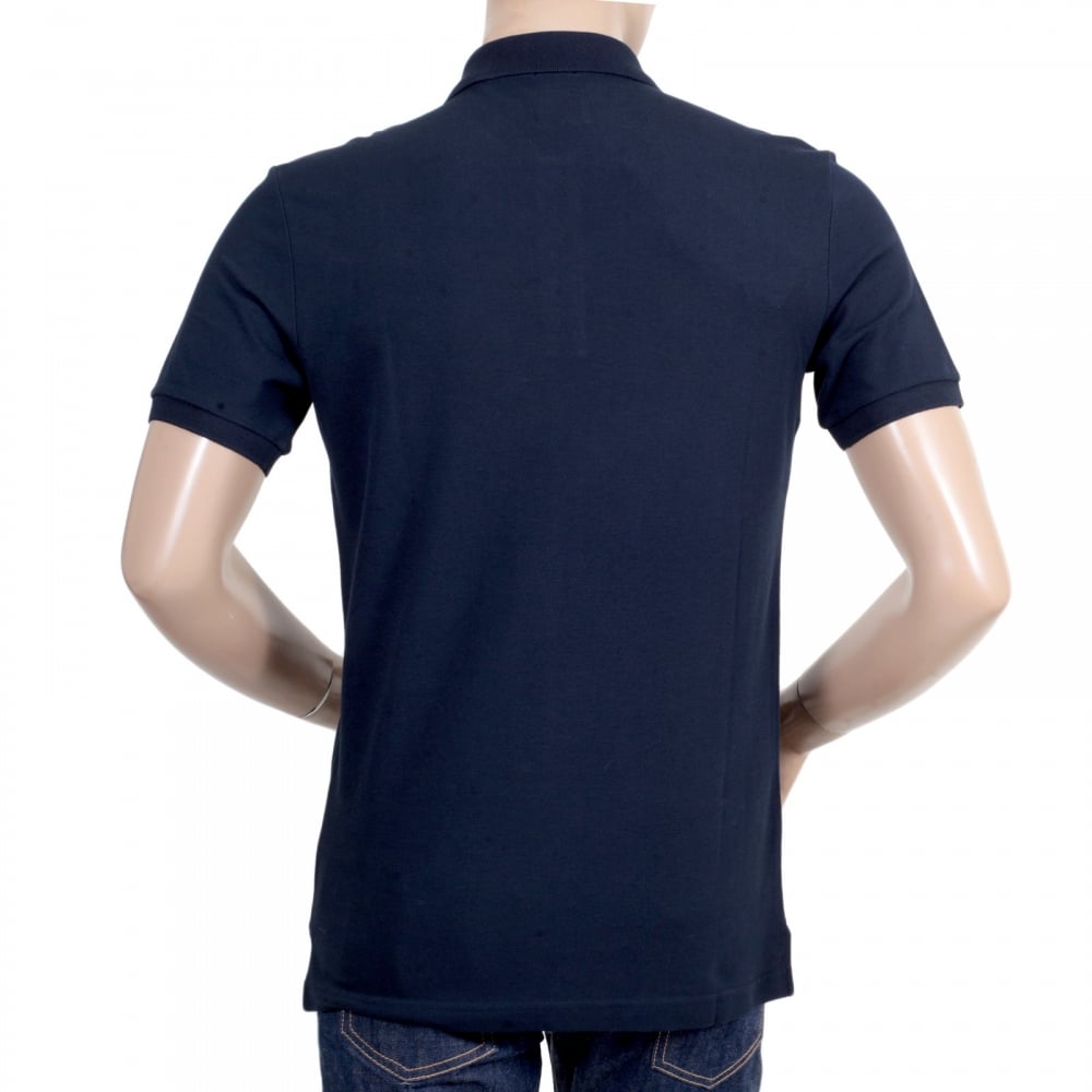 Navy Blue Cotton Polo Shirt with Three Button Design Ribbed Collar and Sleeve Cuffs