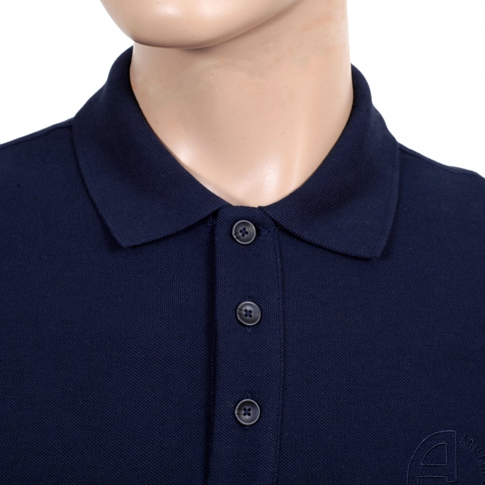 Navy Blue Cotton Polo Shirt with Three Button Design Ribbed Collar and Sleeve Cuffs