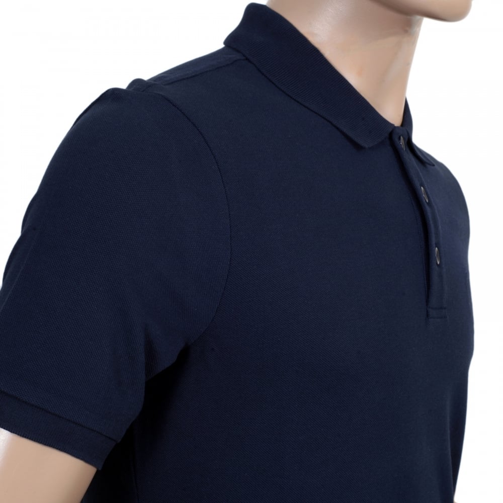 Navy Blue Cotton Polo Shirt with Three Button Design Ribbed Collar and Sleeve Cuffs