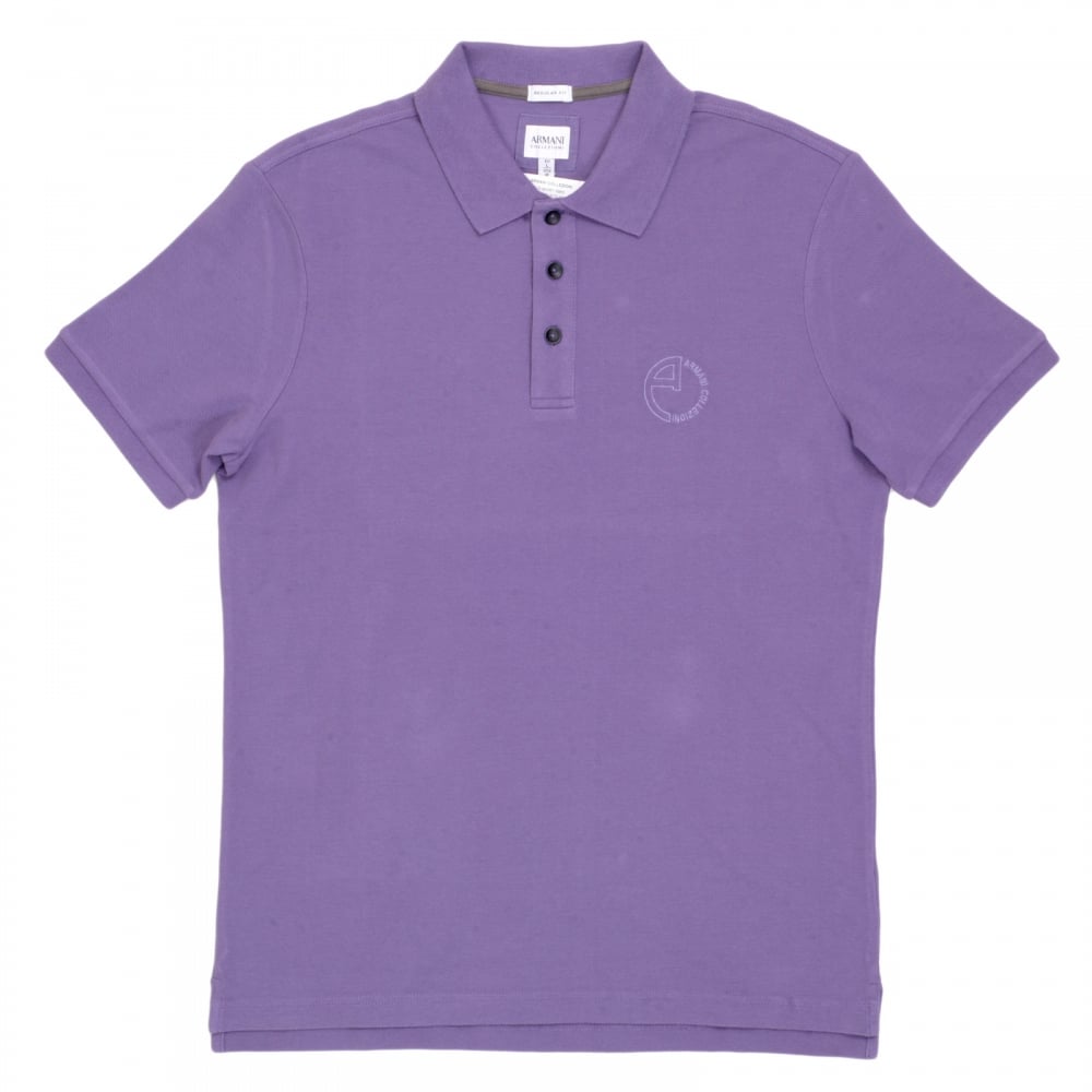 Short Sleeve Pique Violet Cotton Polo Shirt for Men with Three Button Design Ribbed Collar and Sleeve Cuffs