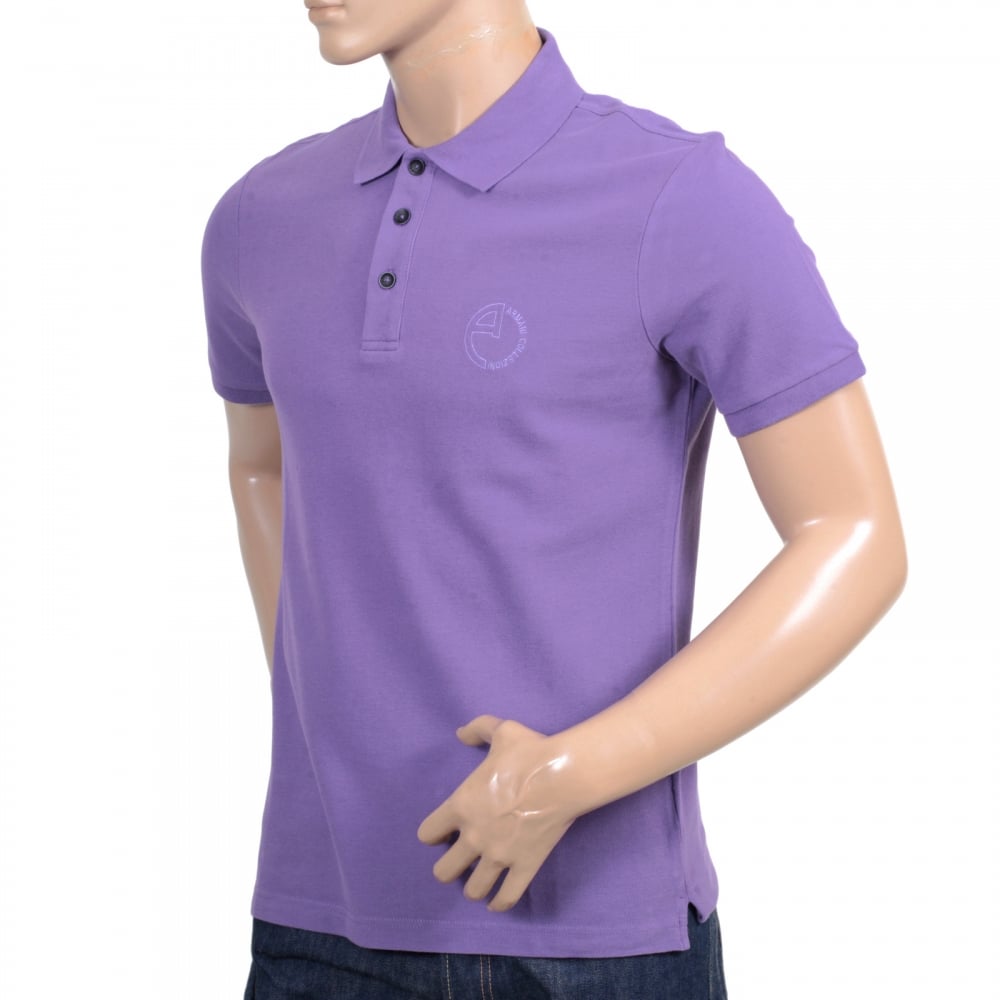Short Sleeve Pique Violet Cotton Polo Shirt for Men with Three Button Design Ribbed Collar and Sleeve Cuffs