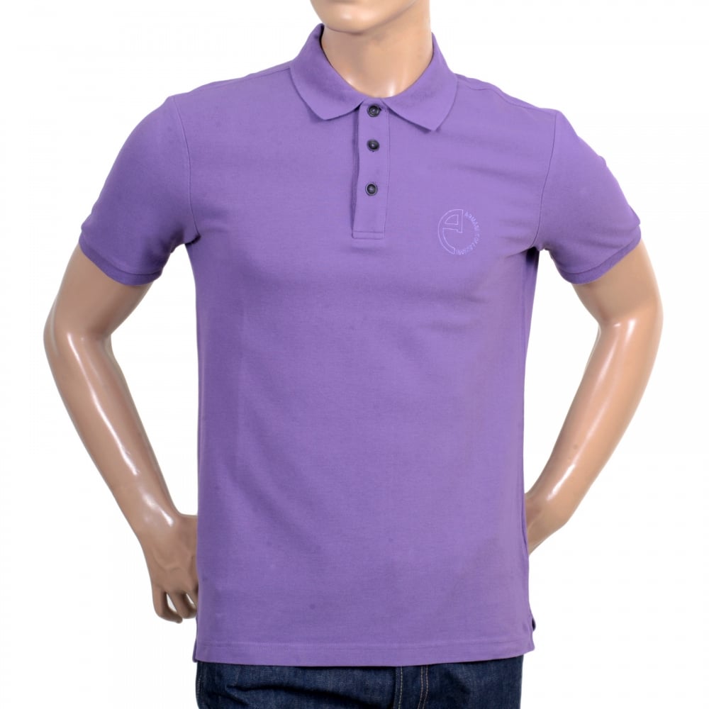 Short Sleeve Pique Violet Cotton Polo Shirt for Men with Three Button Design Ribbed Collar and Sleeve Cuffs