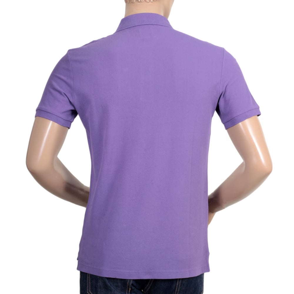 Short Sleeve Pique Violet Cotton Polo Shirt for Men with Three Button Design Ribbed Collar and Sleeve Cuffs