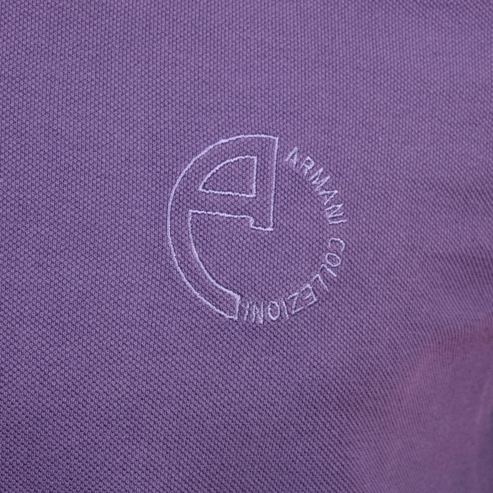Short Sleeve Pique Violet Cotton Polo Shirt for Men with Three Button Design Ribbed Collar and Sleeve Cuffs