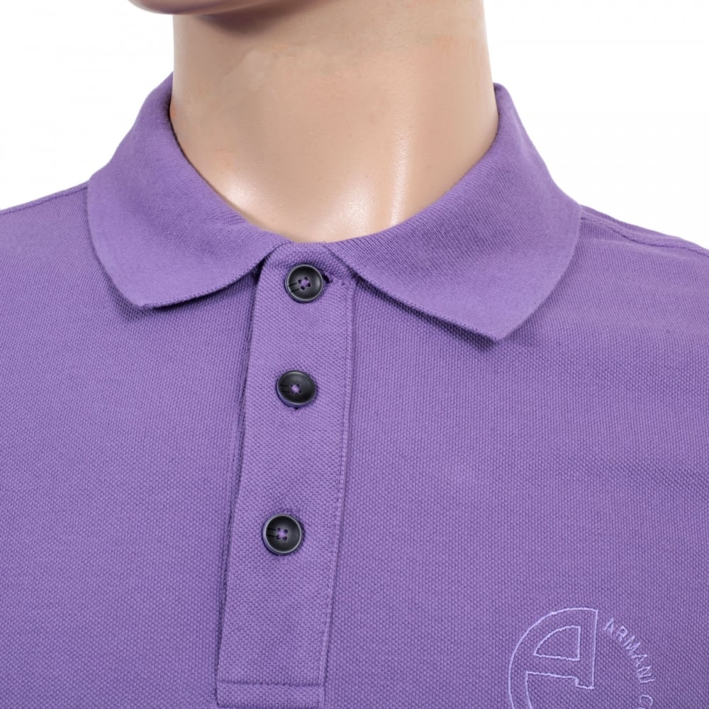 Short Sleeve Pique Violet Cotton Polo Shirt for Men with Three Button Design Ribbed Collar and Sleeve Cuffs
